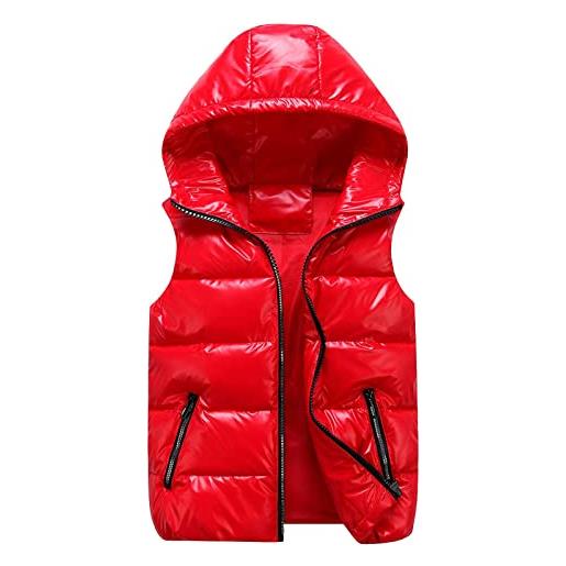 YANFJHV cappotto casual casual unisex con gilet cappotto con tasca con cerniera giacca senza maniche allentata cappotto con cappuccio montone (red, m)