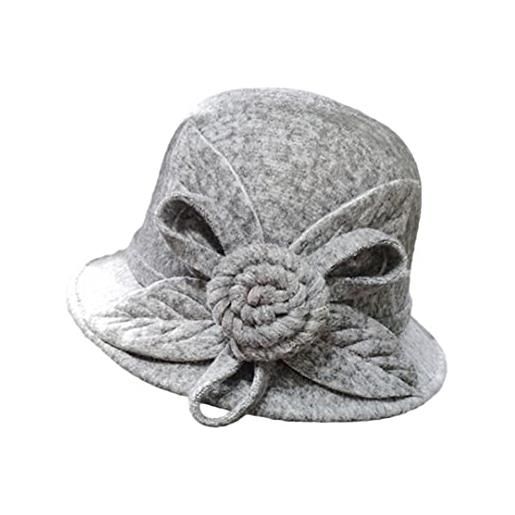Mokkpeq cappello fedora retrò invernale donna cappello a bombetta a tesa larga floreale cappelli in feltro di lana formale vintage