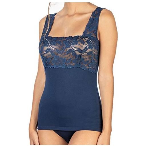Egi canotta donna spallina in cotone modal con fascia in pizzo sul seno sottogiacca (s, blu)