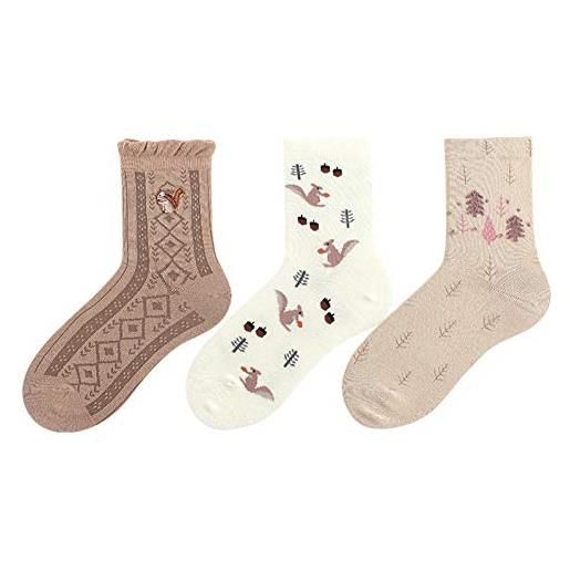Jiaqusport calzini da donna in cotone a girocollo stampato retrò animale simpatico scoiattolo autunno inverno 3 parigi