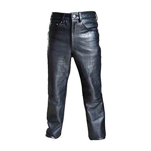 Leather Addicts pantaloni da uomo in vera pelle con stampa coccodrillo 501 stile jeans pantaloni da motociclisti club nero large