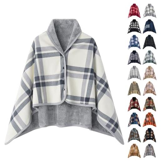 Caxndycing poncho da uomo in pile invernale, caldo e spesso con bottoni, taglie forti, cardigan scaldacollo per autunno e inverno, termico, caffè 01, l