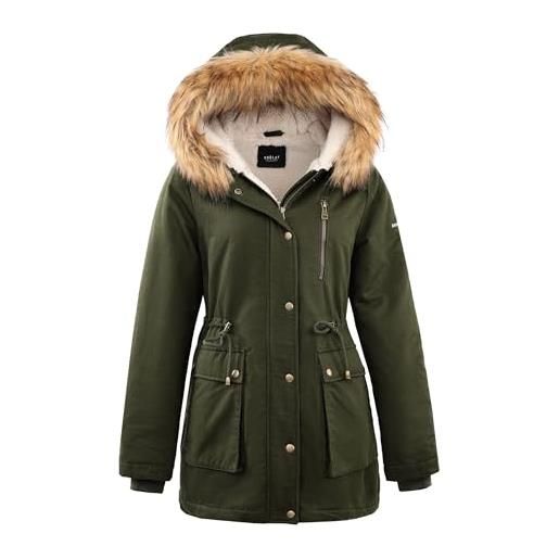 OROLAY parka da donna con cappuccio, cappotto caldo ispessito invernale, giacca con zip intera army green xxl