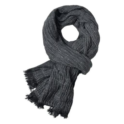OKGD sciarpa da uomo alla moda autunno e inverno in cotone e lino caldo cashmere nappa scialle lungo sciarpa da uomo casual-nero