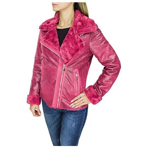 Evoga pelliccia giubbotto donna invernale giacca biker in ecopelle (m, rosa)