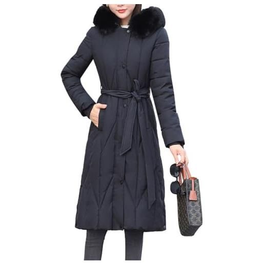 LANGWEI giacca da donna piumino lungo imbottito caldo parka cappotto invernale in piumino di cotone con cappuccio, nero, 5xl
