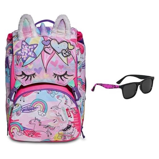 SJ Gang - zaino scuola estensibile animali fantasy - con orecchie - unicorno - zaino scuola elementare bambina + occhiali da sole