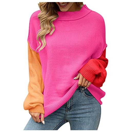 Generico maglione pullover girocollo lavorato a maglia con personalità alla da donna cardigan invernale lana firmato (hot pink, xl)