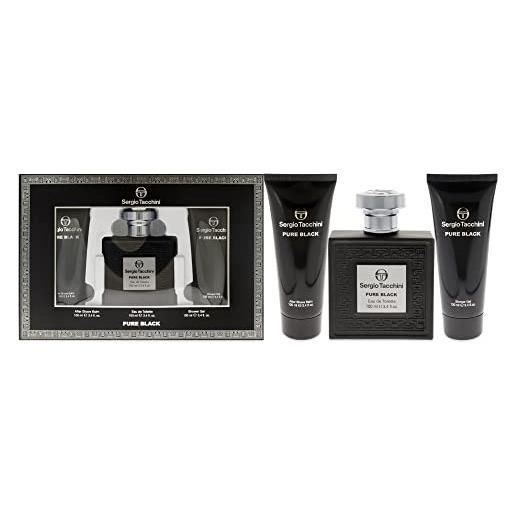 Sergio Tacchini pure black 3 piece gift set: eau de toilette 100 ml - shower gel 100 ml - aftershave balm 100 ml