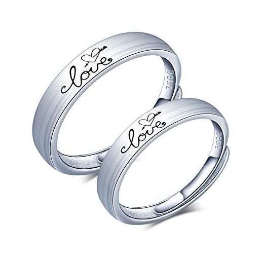 CPSLOVE anello coppia, anello da donna, anello da uomo, fede nuziale in argento sterling 925, anello di fidanzamento cuore 'love', anello aperto, taglia regolabile