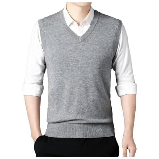 Generic autumn winter casual sweater vest men's thick warm knitted wool sleeveless solid color v-neck top