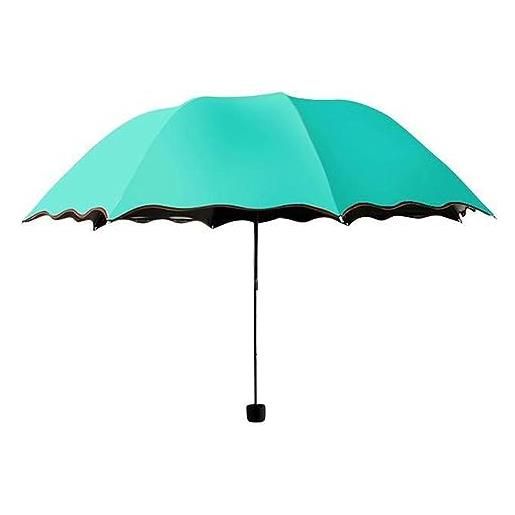 NOGRAX ombrello da donna sole ombrello fiori in acqua cambia colore ombrello ombrello triple fold gomma nera protezione solare uv donna ombrelli, verde chiaro, a