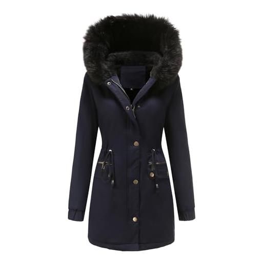 Coolsterster parka invernale da donna cappotto giacca donna con cappuccio cappotto lungo caldo con pelliccia sintetica giubbotto slim fit felpe con zip casual manica lunga a1,2-nero, l