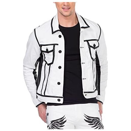 Cipo & Baxx - giacca da uomo in stile biker, con effetto pelle, colore bianco, taglia l