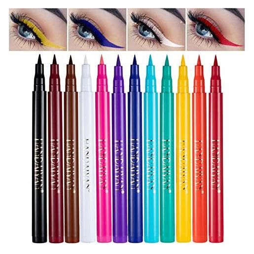 Joyeee set di eyeliner, 12 colori matita per ombretto impermeabile a prova di sbavature penna per eyeliner liquido glitter a lunga durata a prova di sbavature per trucco occhi da donna