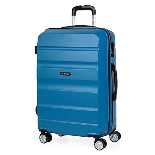 ITACA - valigia media da viaggio rigide. Trolley medio con 4 ruote. Materiale abs valigia media rigida in offerta resistente e super leggero - valigia 20 kg lucchetto tsa t71660, blu