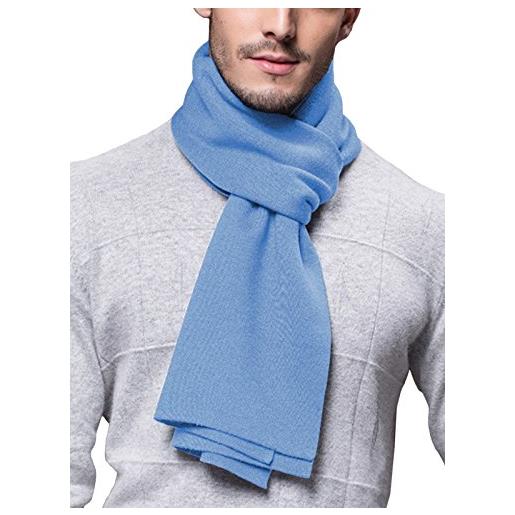 WANYING sciarpa uomo giovane autunno inverno 6% lana morbido business 180 × 30 cm tinta unita blu chiaro