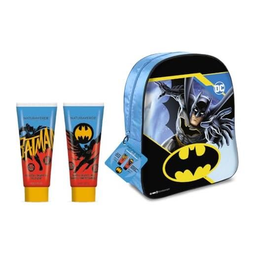 Naturaverde | kids - batman git set 2023 3d backpack, cofanetto regalo con shampoo delicato 100ml, gel doccia 100ml e zainetto, made in italy