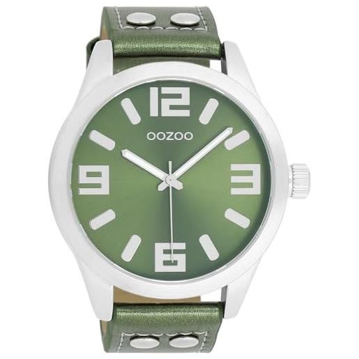 Oozoo orologio da polso basic line con borchie in pelle effetto metallizzato, diametro 47 mm, diverse varianti, c1081 - verde