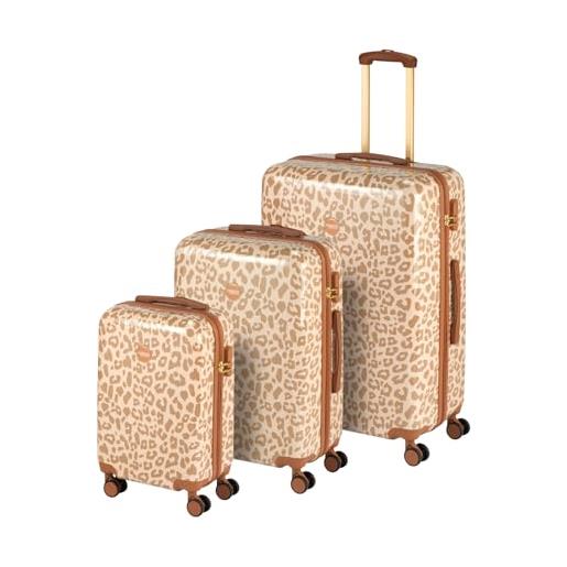 Princess Traveller leopard, set di valigie, crema, tortora, sml, crema, sml, trolley rigido con ruote orientabili