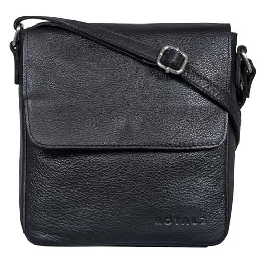 ROYALZ 'illinois' borsa uomo a tracolla piccola in pelle borsa messenger vintage, colore: nero