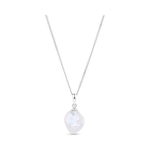 PERORNO ciondolo con autentica perla coltivata barocca grado 12 mm, in argento sterling 925, bullone, lunga catena 45 cm, 12mm, perla, perla