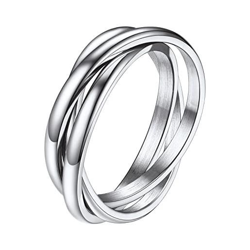 FOCALOOK anello donna anello 3 intrecciati anelli da donna 3 cerchi intrecciati in acciaio inossidabile