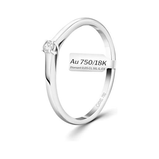 EDELIND anello solitario diamante 0.05 ct oro bianco 18k 750 anello donna con diamante taglio brillante anello di fidanzamento ø 53 mm con scatola regalo