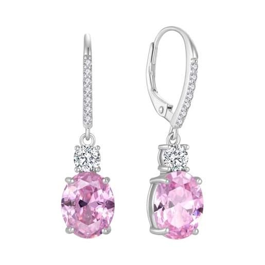FJ orecchini pendenti goccia ovale argento 925 orecchini tormalina rosa pietre portafortuna ottobre gioielli regalo per donna