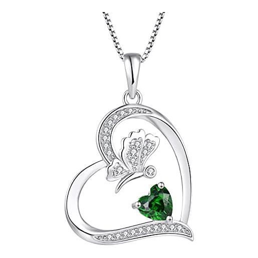 FJ collana farfalla argento 925 donna collana con ciondolo maggio pietra portafortuna smeraldo gioielli regalo per donna
