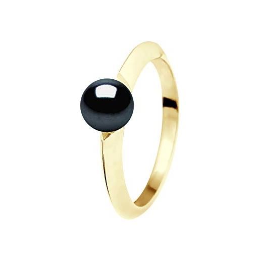 PEARLS & COLORS NATURAL FINE PEARLS pearls & colors - anello da donna in vera perla d'acqua dolce rotonda, 6-7 mm, colore: nero tahiti