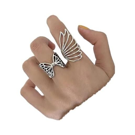 Dishowme 2 pezzi anello a farfalla anello a impilabile con ala d'angelo vintage punk farfalla knuckle statement ring finger joint gioielli regolabili per donne ragazze