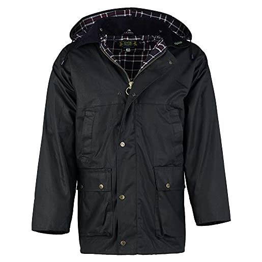 Romneys giacca in cera inglese foderata - l'originale | robusta giacca impermeabile antivento e impermeabile | calda e foderata come giacca invernale con cappuccio, blu, xl