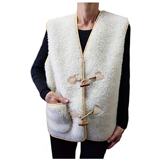 Vetrina del Benessere abbraccio -m (italia 44-46)- gilet in 100% lana merinos con manicotto scaldamani, coprispalle agnellato, smanicato, scollo a v - unisex
