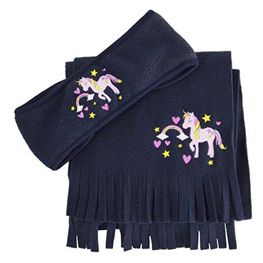 Little Riders - set di fascia e sciarpa con unicorno, taglia unica, colore: blu navy