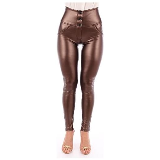 FREDDY - pantaloni wr. Up® skinny vita alta similpelle metallizzata, marrone, small