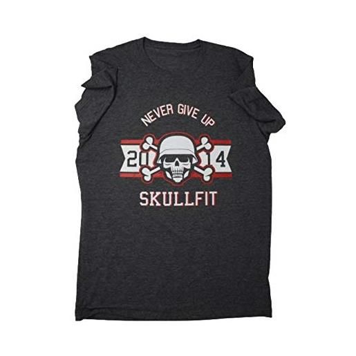 Skullfit fit soldier, t-shirt a manica corta girocollo con grafica teschio buldozzer per palestra, crossfit e fitness - colore grigio - m