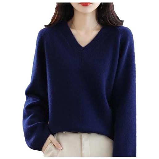 Generic maglione in lana merino 100% pullover con scollo a v da donna autunno e inverno camicia ampia lavorata a maglia casual di grandi dimensioni