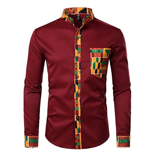 Suncolour camicia da uomo africana top d'abbigliamento africano tradizionale dashiki tribale camicia con colletto da nonno