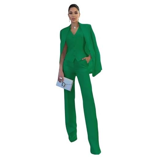 Generico tailleur donna coordinato giacca gilet pantalone bottoni tasche sensuale elegante verde/l