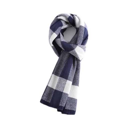 UK_Stone 100% lana foulard uomo sciarpa a quadri inverno sciarpa uomo, blu scuro, ♥größe: 180*30cm(71x 12)