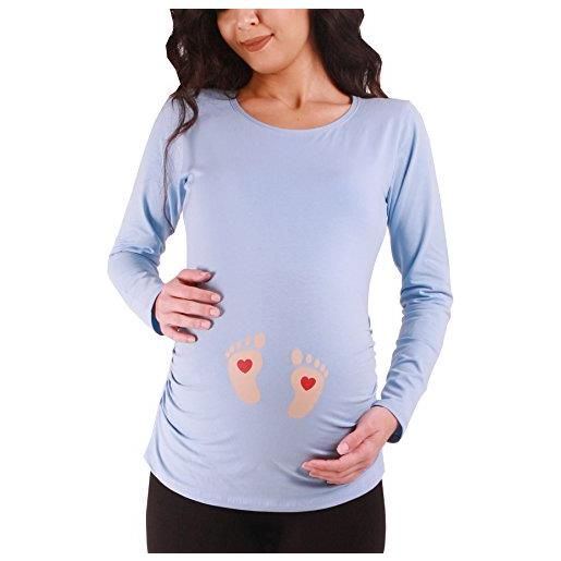 M.M.C. impronta bambino - simpatica graziosa t-shirt premaman manica lunga per la gravidanza (baby blue, medium)