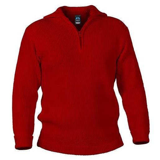 Blauer Peter - maglione con colletto e zip sul torace - in lana merino -10 colori, colore: rosso, taglia: 54