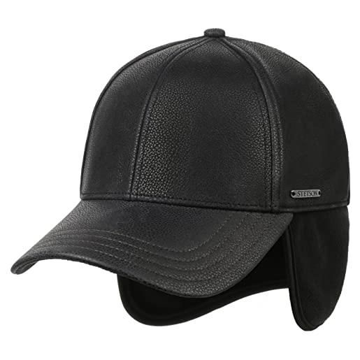 Stetson cappellino con paraorecchie cowhide donna/uomo - berretto in pelle baseball visiera, paraorecchie, fodera autunno/inverno - xl (60-61 cm) nero