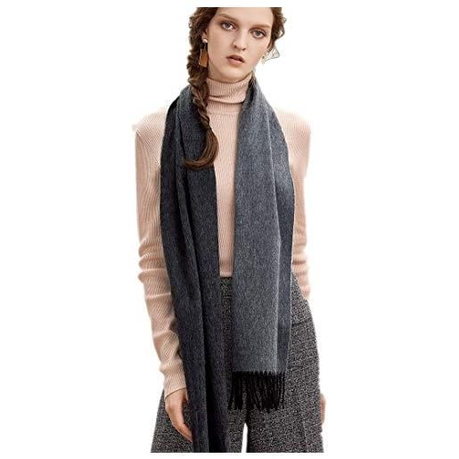 prettystern sciarpa cachemire bicolore con frange invernale cashmere 100% foulard donna uomo nero-grigio grigio f18
