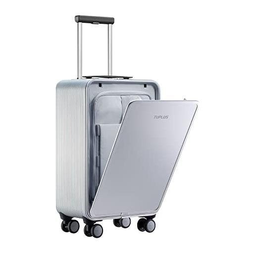 TUPLUS valigia a guscio rigido per il trasporto di bagagli con 4 ruote rotanti in alluminio con chiusura tsa, serie quick (silver, 57.5 x 34.5 x 20.8 cm)