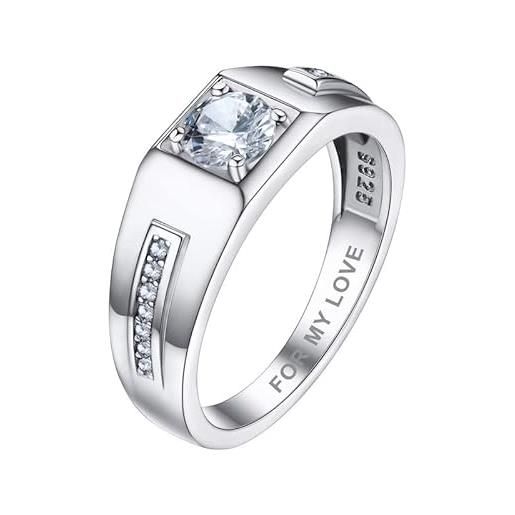 Bandmax anello uomo argento 925, personalizzato inciso anelli uomo solitario, bianco anello argento 925 con zirconi, anelli misura 12, anello regalo per l' amore eterno fidanzamento coppia papà