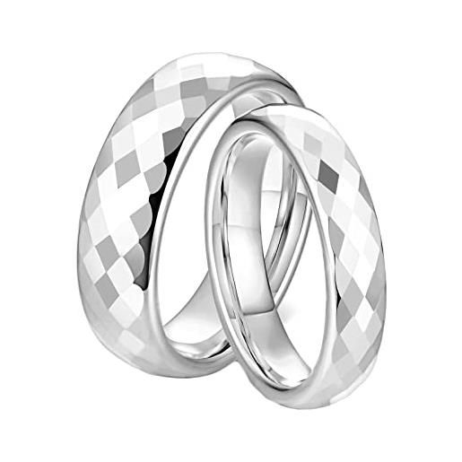 Homxi anello personalizzato con nome, anelli matrimonio tungsteno argento anello 4/6mm con rotondo lucido anelli coppia fidanzati donna 12(52mm) + uomo 14(54mm)
