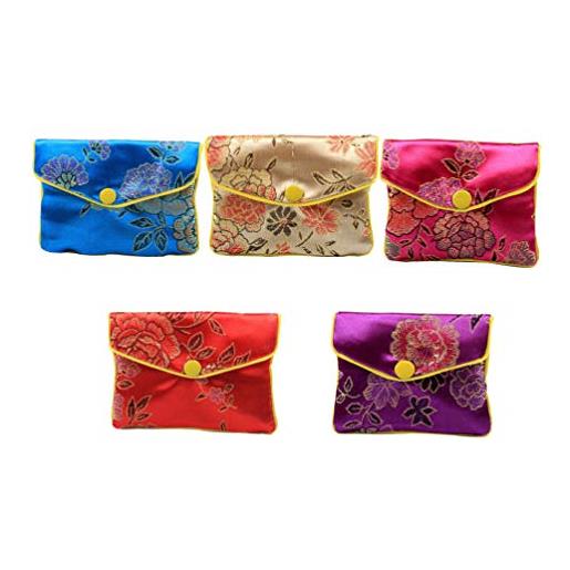 NUOBESTY 12 pezzi sacchetti regalo borsa portamonete borsa in seta di broccato cinese ricamato borsa portamonete con cerniera per donna taglia s