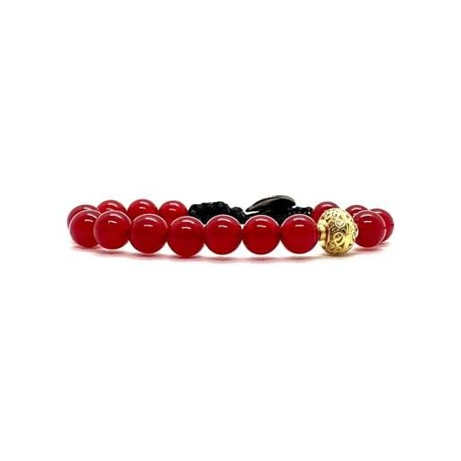 Samsara bracciale tibetano buddista, lunghezza regolabile, gioiello mistico portafortuna - filo in cotone cerato ad alta resistenza (agata rossa)